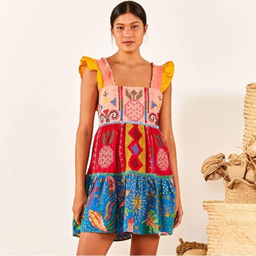 FARM Rio Color Block Embroidered Mini Dress Size Medium